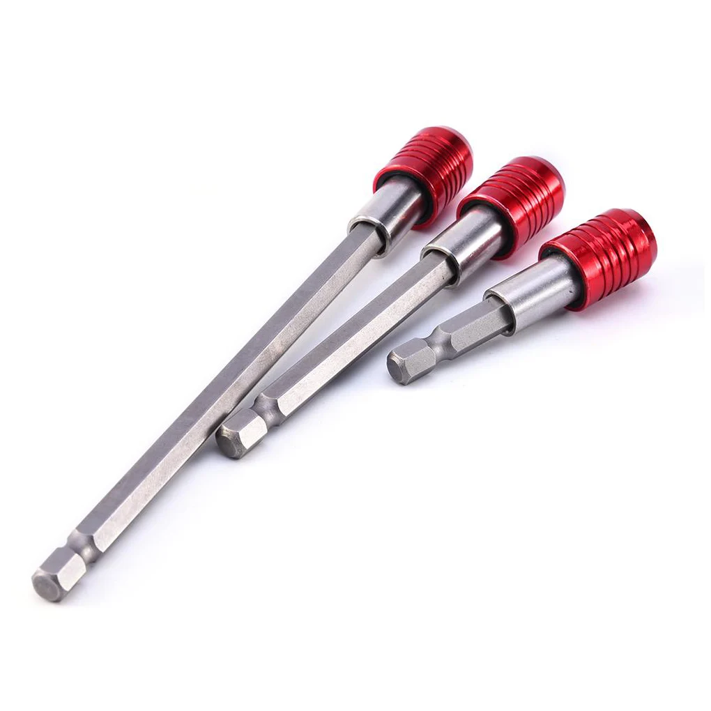 1/4 Inch Hex Shank Screwdriver Bit Holder Stainless Steel Screwdriver Bit Extender Adapter Sleeve Red 3pcs