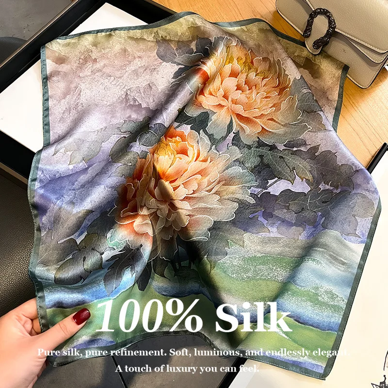 

2026 Fashion 100% Mulberry Silk Scarf 53cm Small Square Real Silk Neck Scarf Women Hair Wrap Bandana Bag Ribbon Foulard Hairband