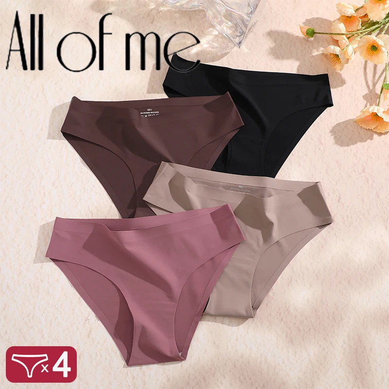 4PCS/Set Seamless Panties Women Sexy Underwear Ice Silk Underpants Low Waist G-string Female Soft Solid Ultra-thin Briefs