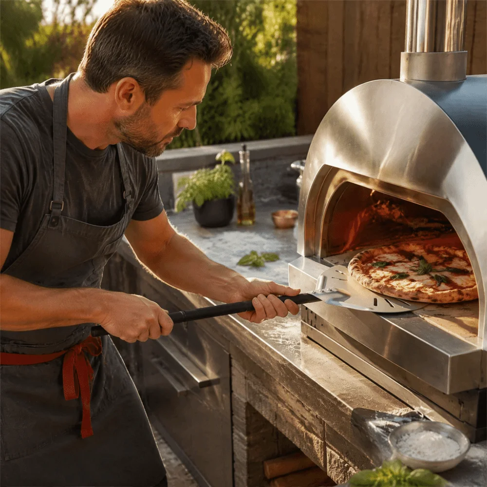 Aluminum Pizza Turning Peel Extra Long Handle Perforated Pizza Turner Non Stick Surface Two Section Handle Pizza Baking Tool