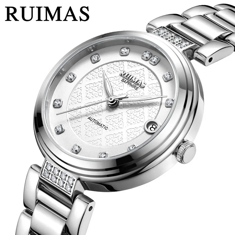 

RUIMAS 6756 Women Automatic Mechanical Watch Business Fashion Simple Date Analog Display Clock Stainless Steel Strap Wristwatch