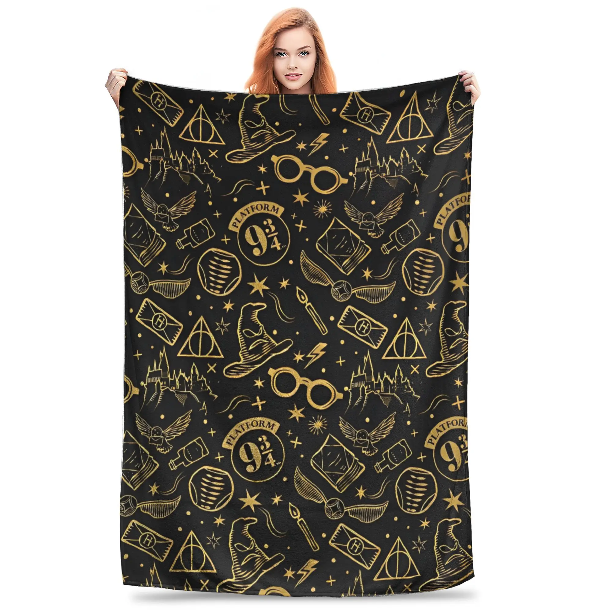 MINISO Harry Potter Icons  Blankets Wizard Magician Fantasy Flannel Funny Warm Throw Blankets for Bedding Lounge Autumn/Winter