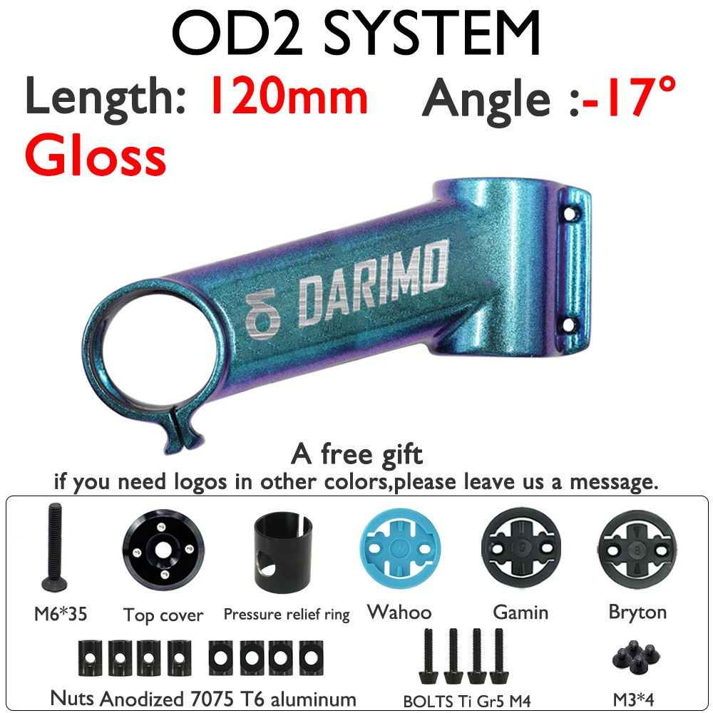 DARIMO Carbon Fiber Bike Stem 31.8mm Clamp 1-1/4 OD2 -17°-6° 60