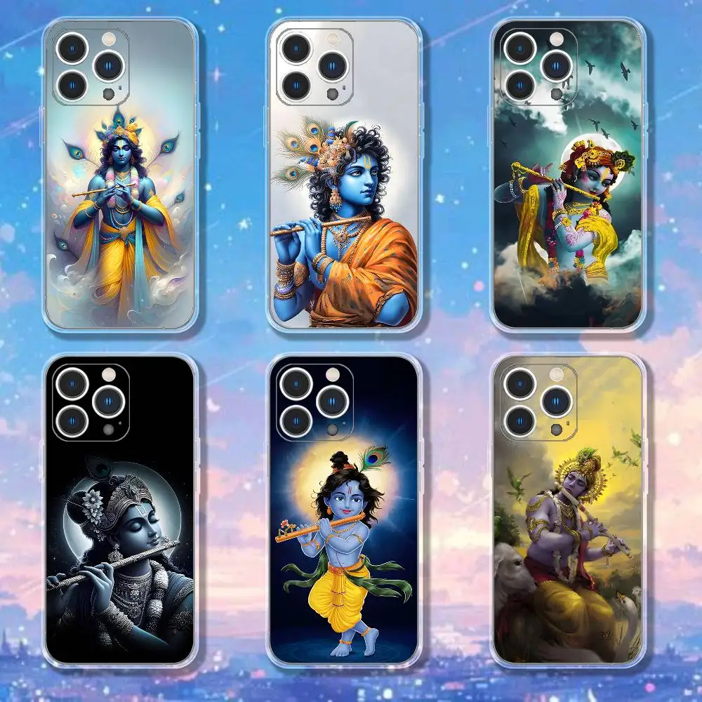 

Indian God Lord Krishna Phone Case For iPhone 17,16,15,14,13,12,11 Pro,Max,Plus,X,XS,XR,SE4,E Mini Transparent Soft Cover