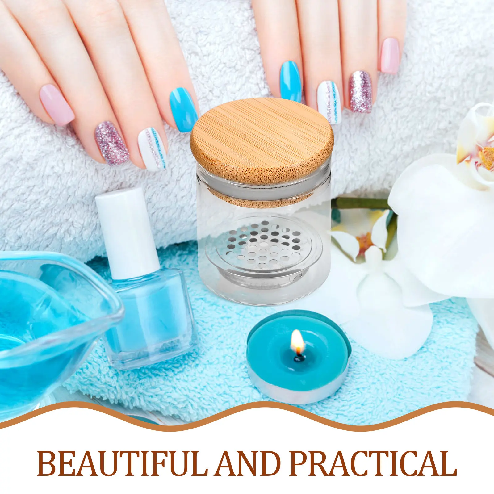 Glass Brush Cup Increased Height Large Capacity Nail Brush Wash Cup Wood Glass Stable Base Glitter Nail Art Dish Acrylic