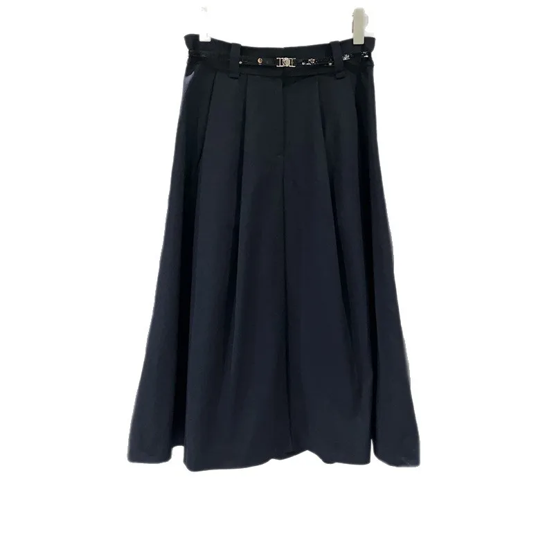 【Gift Free】2025 herfst-wintermode A-lijn geplooide midi-rok voor dames, uitlopende rok met riem en witte rand