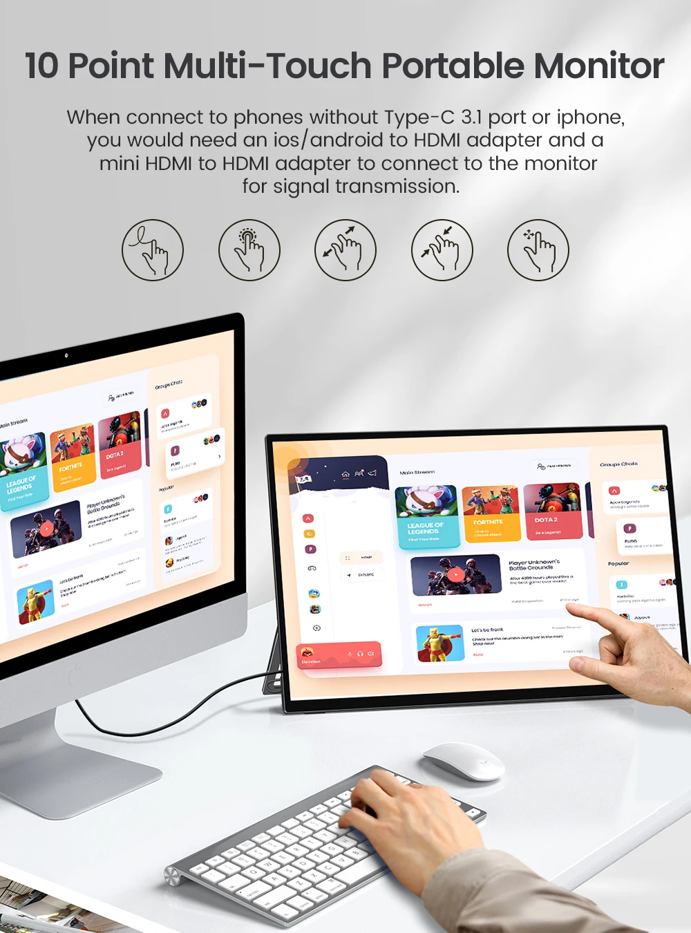 18.5 inch Touch Portable Monitor 120HZ 1080P IPS External Gaming Screen for Laptop Pc Display Extension Switch Game Console Xbox