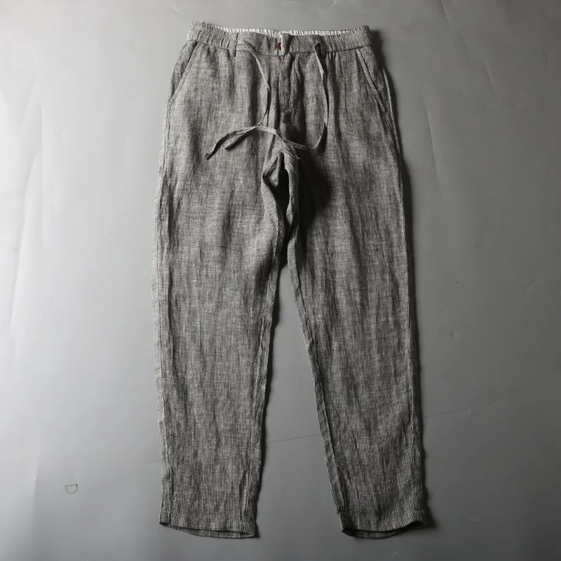 

Busin Casual Loose Straight Leg Thin Autumnal Linen Trousers for Men Faionable Urban Long Pants mid High Waist