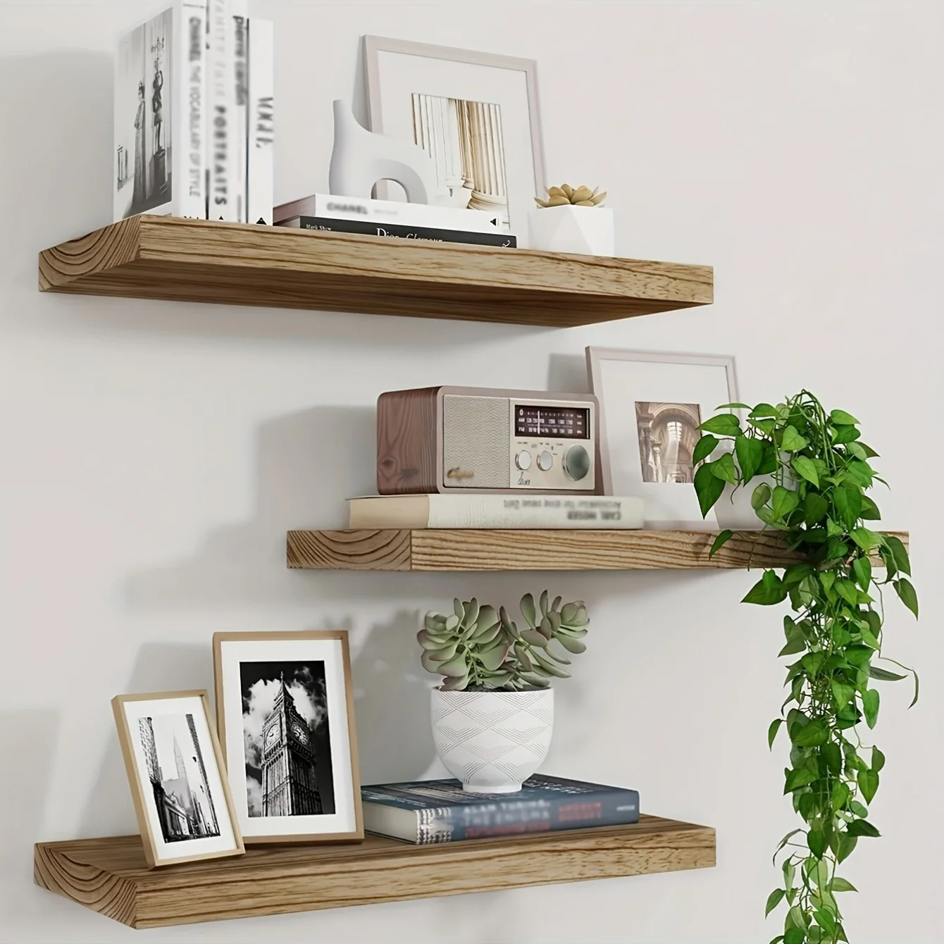 

Nordic Minimalist Wooden Floating Shelf - Single-Tier Rack for Bathroom & Kitchen, Multi-Use Storage for Books, Records & Decor