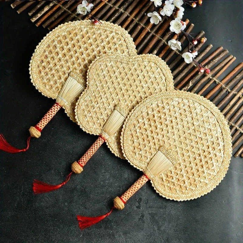 1PC Handmade Straw Fan Woven Large Cattail Fan Carry on Chinese Style Straw Fan Straw Woven Fan