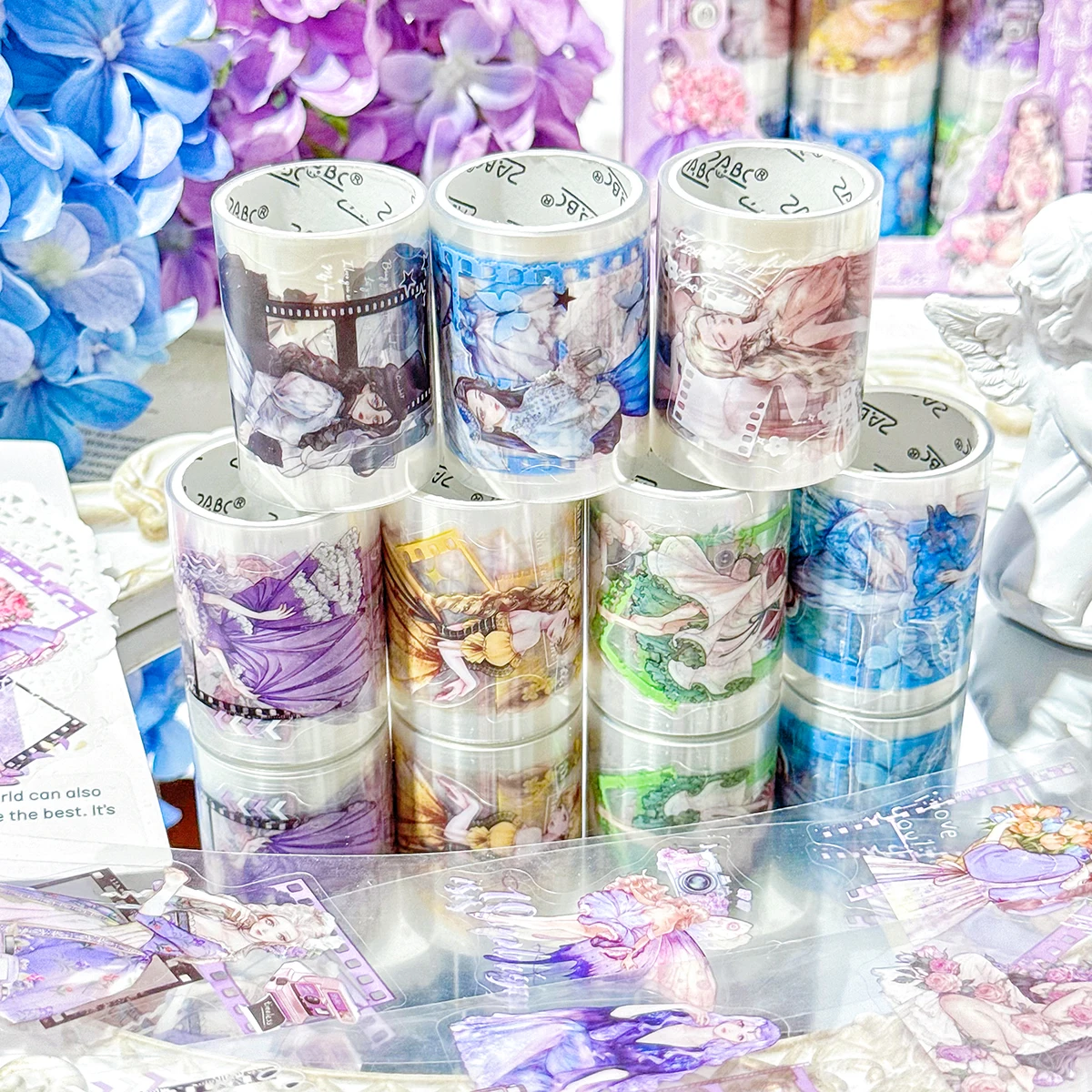 6ロール/箱、漫画の女の子柄のステッカーテープ、DIYスクラップブッキングやギフトボックスの装飾に適しており、スタイリッシュで絶妙です。