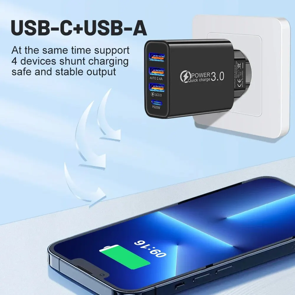 Total 20W Multi Port Wall Charger USB PD Adapter For Xiaomi iPhone 13 12 for Samsung Mobile Phone Plug Charging