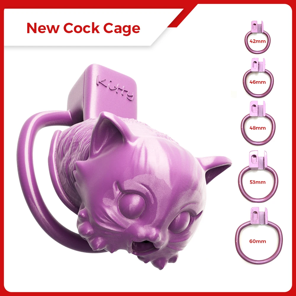 Purple Kitty Cat Chastity Cage Devices Cock Cage with Stealth Lock Ring with Stealth Lock Ring Sex Tool For Men Adult Sex Toys