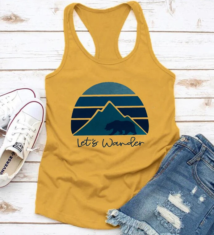 

Muscle Tank Adventure Awaits Tank Those Top Cartoon Women Black Top Cute Bear Korean Tops M