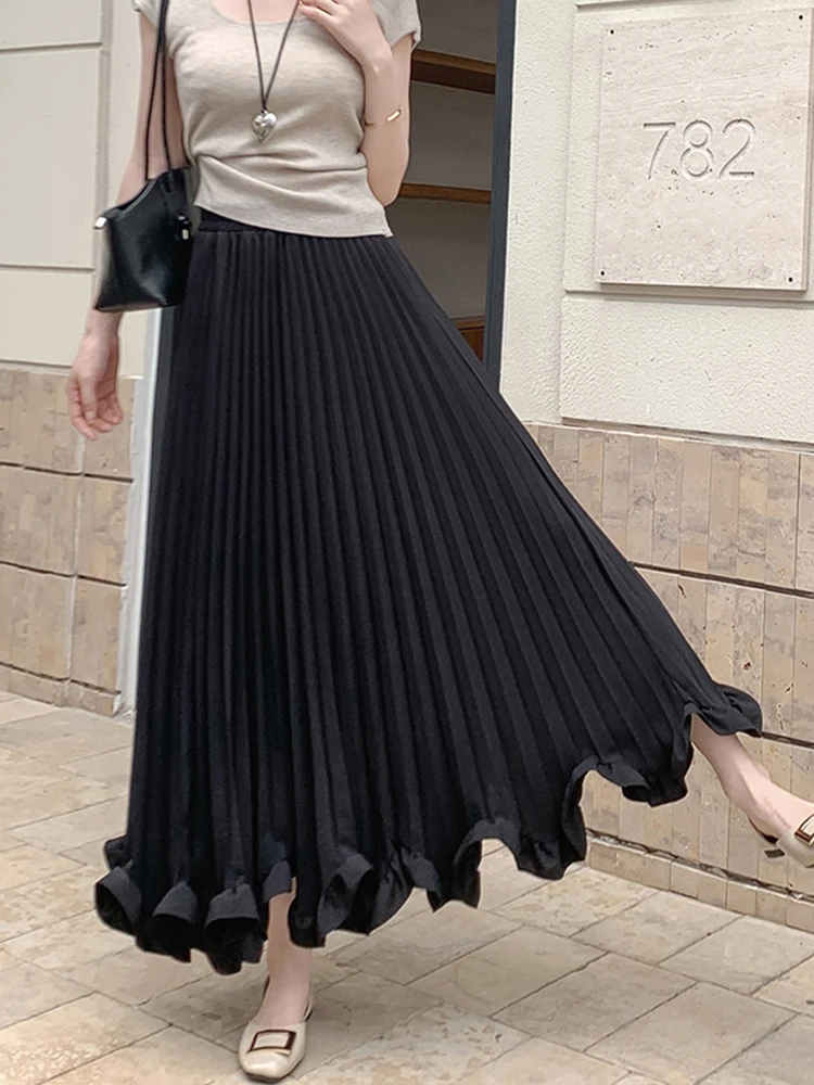 Jmprs Rüschen Chic Weiß Langen Rock Frauen Mode Hohe Taille Design Süße EINE Linie Röcke Elegante Sommer Weibliche Koreanische Lange Röcke