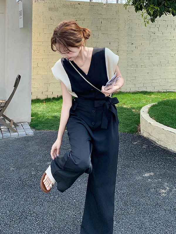 

Korean Sle Color Blo Wide Leg Jumpsuit Women's Summer 2025 New Ele High Waist Workwear Slimming Suit