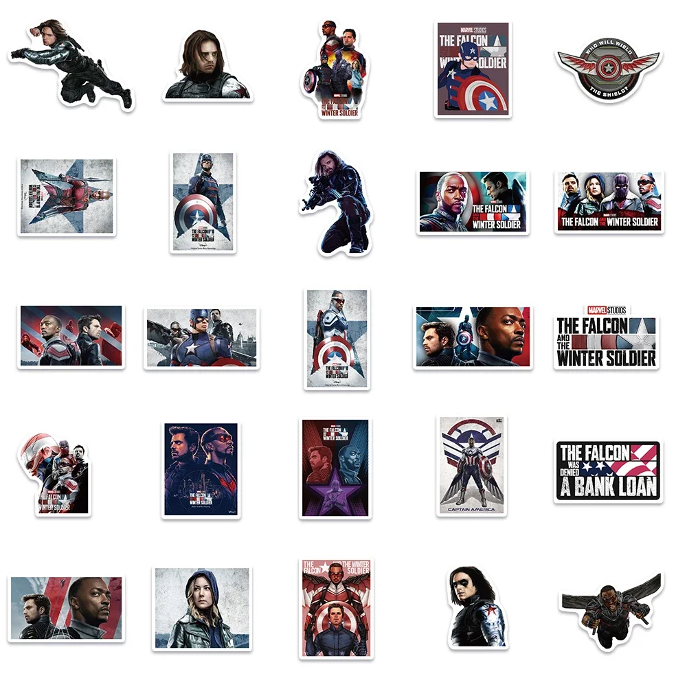 50pcs Disney The Falcon and the Winter Soldier Stickers for Laptop Phone Case Travel Case Classic KidsCool Decals Sticker