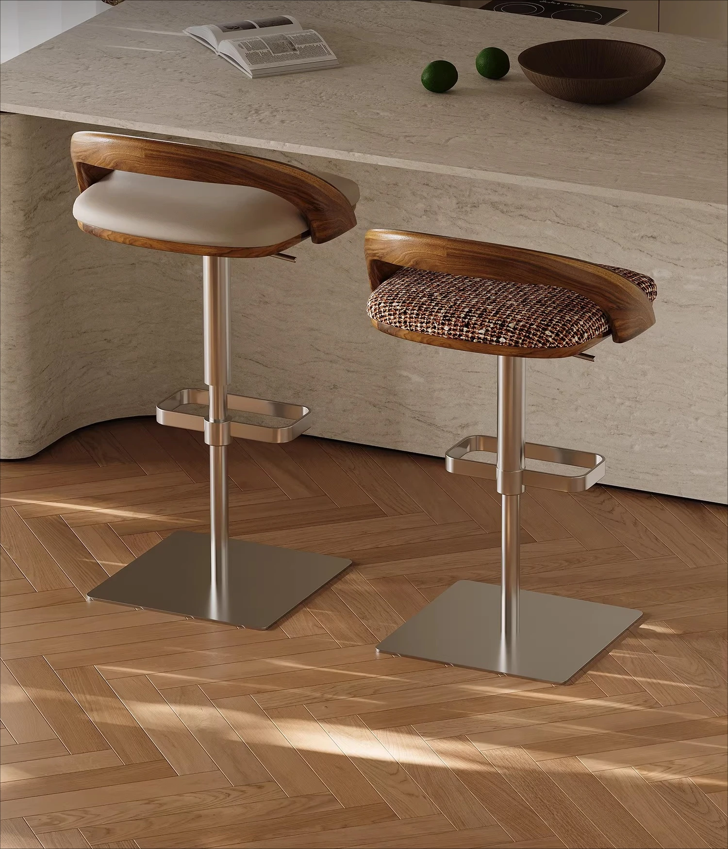 

Lifting Rotating Stainless Steel Single Dining Bar Chair Front Desk Chair