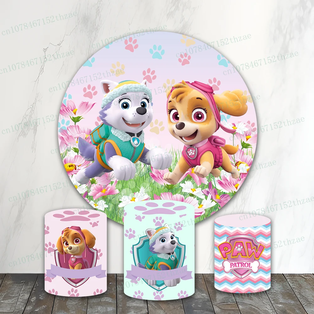 

Paw Patrol Birthday Party Photo Backdrop Baby Shower Photo Background Round&Cylinders Plinth Covers Decoration