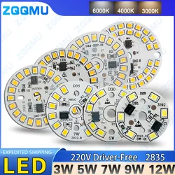 Chip de bombilla LED SIN controlador, 10 piezas, 18W, 15W, 12W, 9W, 7W, 5W, 3W, lámpara redonda SMD 2835, CA 220V, foco de iluminación, jabalí