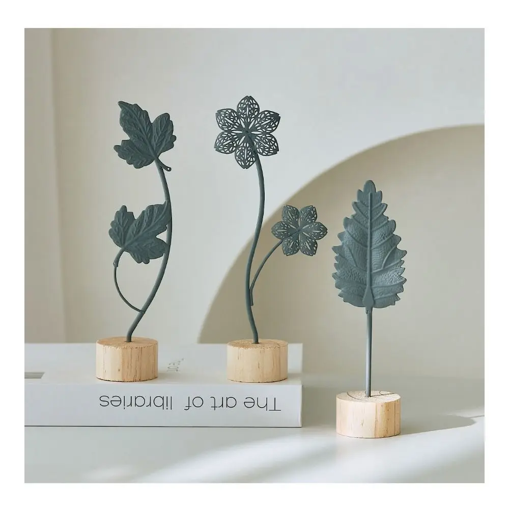 Wood Base Home Decoration Ornaments Hollow Out Sunflower Leaves Butterfly Metal Art Ornaments Gold Green Flower Shape