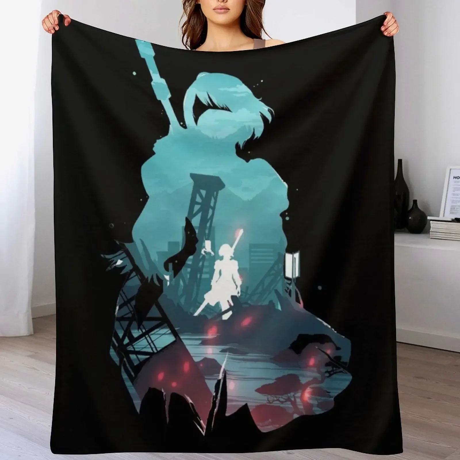 Nier Automata 2B waifu Throw Blanket Hairy Heavy Blankets