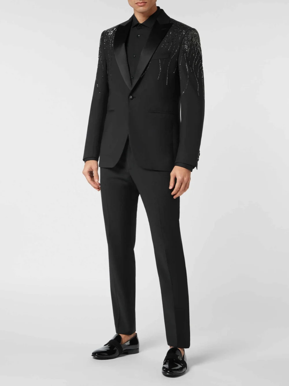 أزياء الدعاوى للرجال 2 قطعة بلغت ذروتها التلبيب زر واحد السراويل مجموعات فضفاضة تناسب مناسبة الأعمال حزب ملابس مخصصة #4