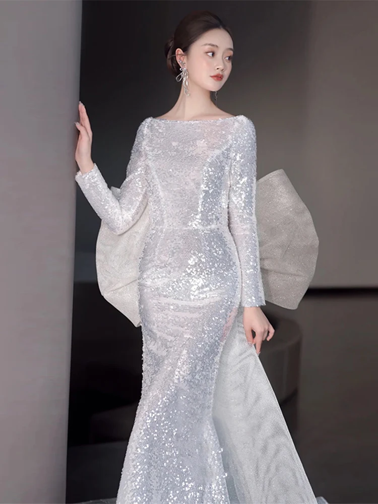 

Элегантное длинное свадебное платье с хвостом русалки, сексуальное, с завышенной талией, из полиэфирного волокна, новинка 2023 года, для свадебных торжеств и выступлений