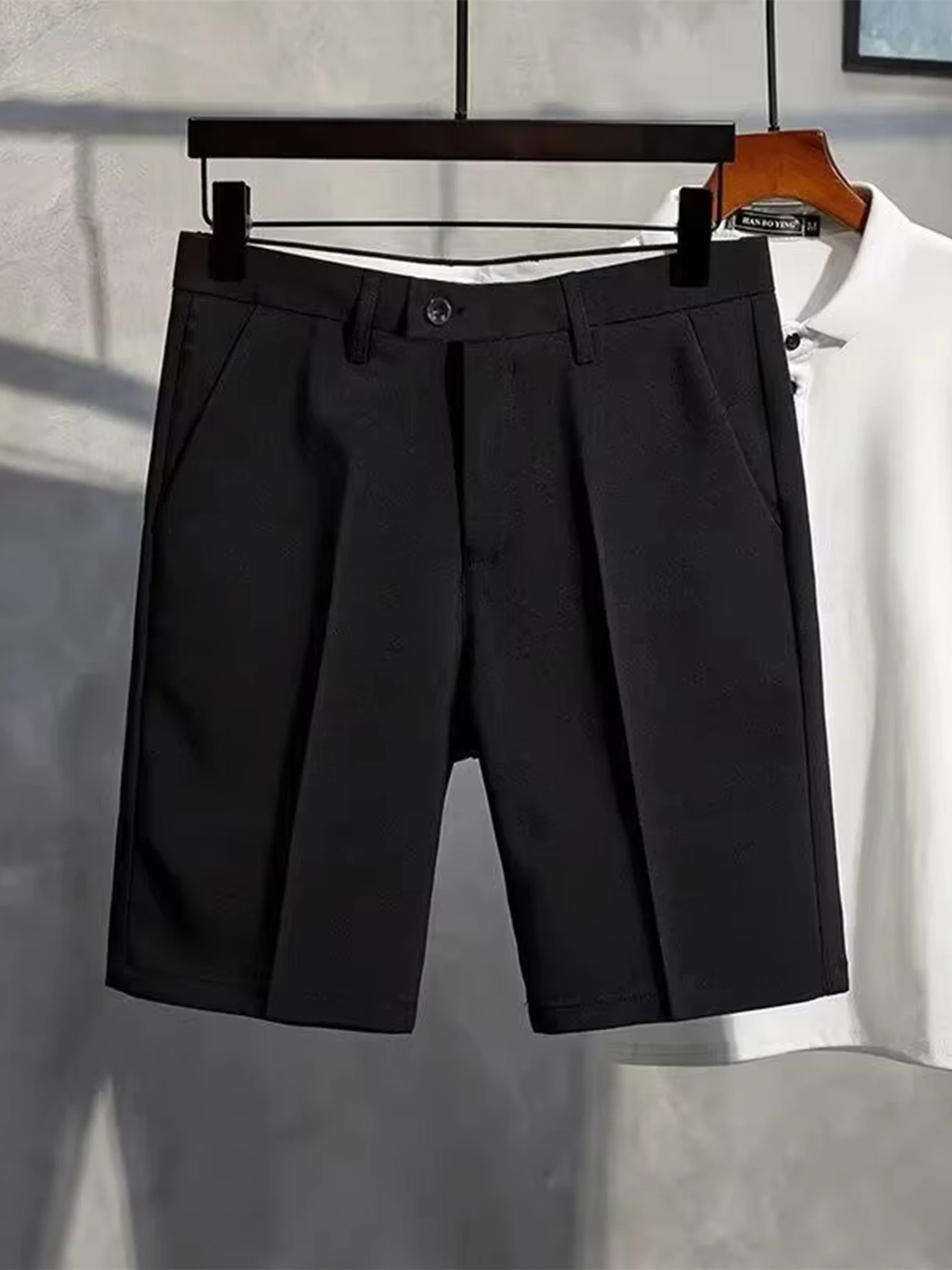 

Летние мужские повседневные брюки из тонкого ледяного шелка, прямые брюки свободного покроя, деловые повседневные брюки пять четвертей, модные брендовые брюки