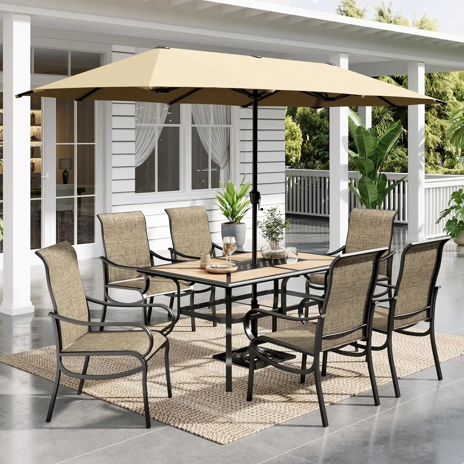 

Patio Set with Umbrella Outdoor Table with 13ft Rectangle Patio Umbrella Beige, 6 x Fixed Patio Dining Chairs, 1, Customized
