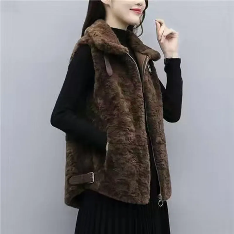 High-Quality Vest Coat Women's Autumn Winter New Korean Lamb Wool Sleeveless Jacket Female Short Fur One Loose Waistcoat Top