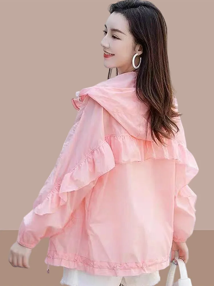 

New Thin Lightweight Hooded Jacket for Women's Summer Sun Protection Clothing Casual Windproof Zippered Jacket Outdoor YC483