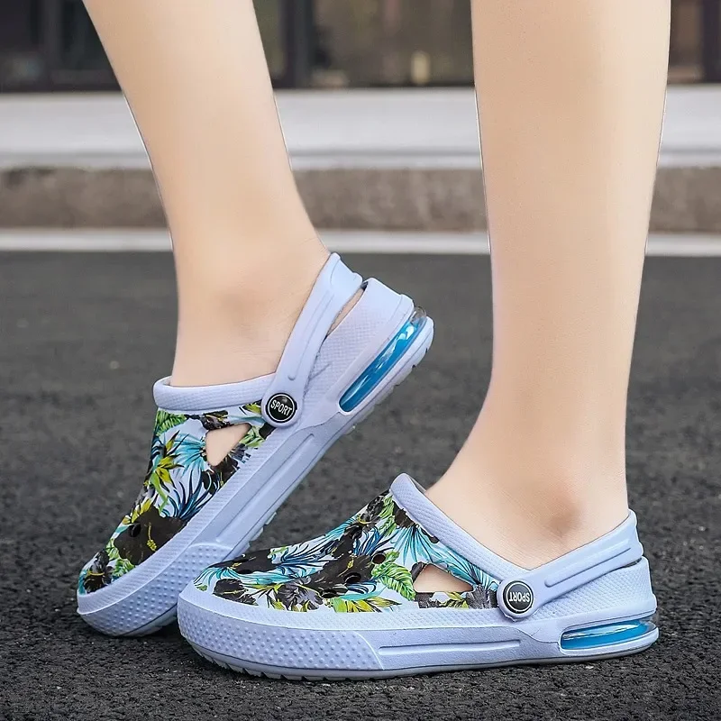 الصيف النساء الأزهار الكتابة على الجدران قباقيب الصنادل أحذية لطيف الرجال الصنادل زوجين وسادة هوائية صندل مسطح النعال حذاء للحديقة #5