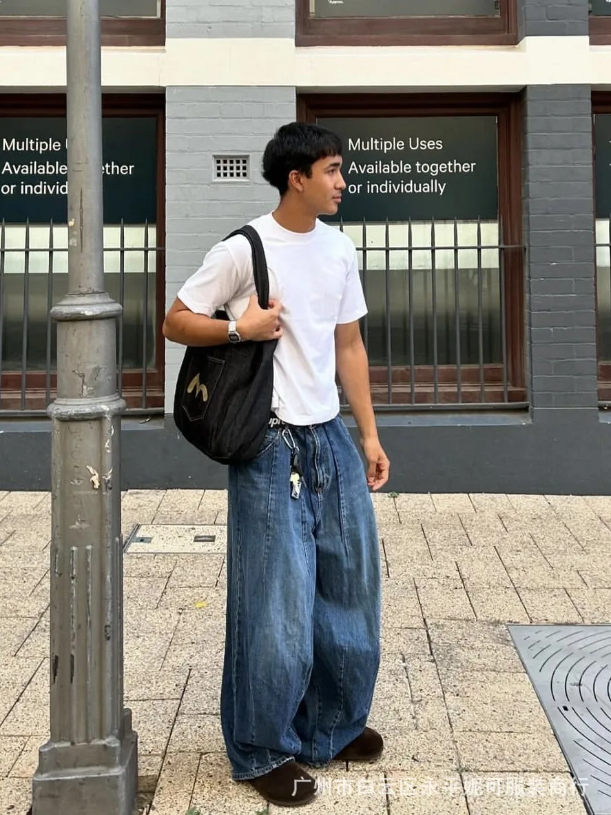 Needles ssz PANT JEAN DENIM Japanese-style trendy brand loose-fitting wide-leg pants washed denim pants for men 25ss