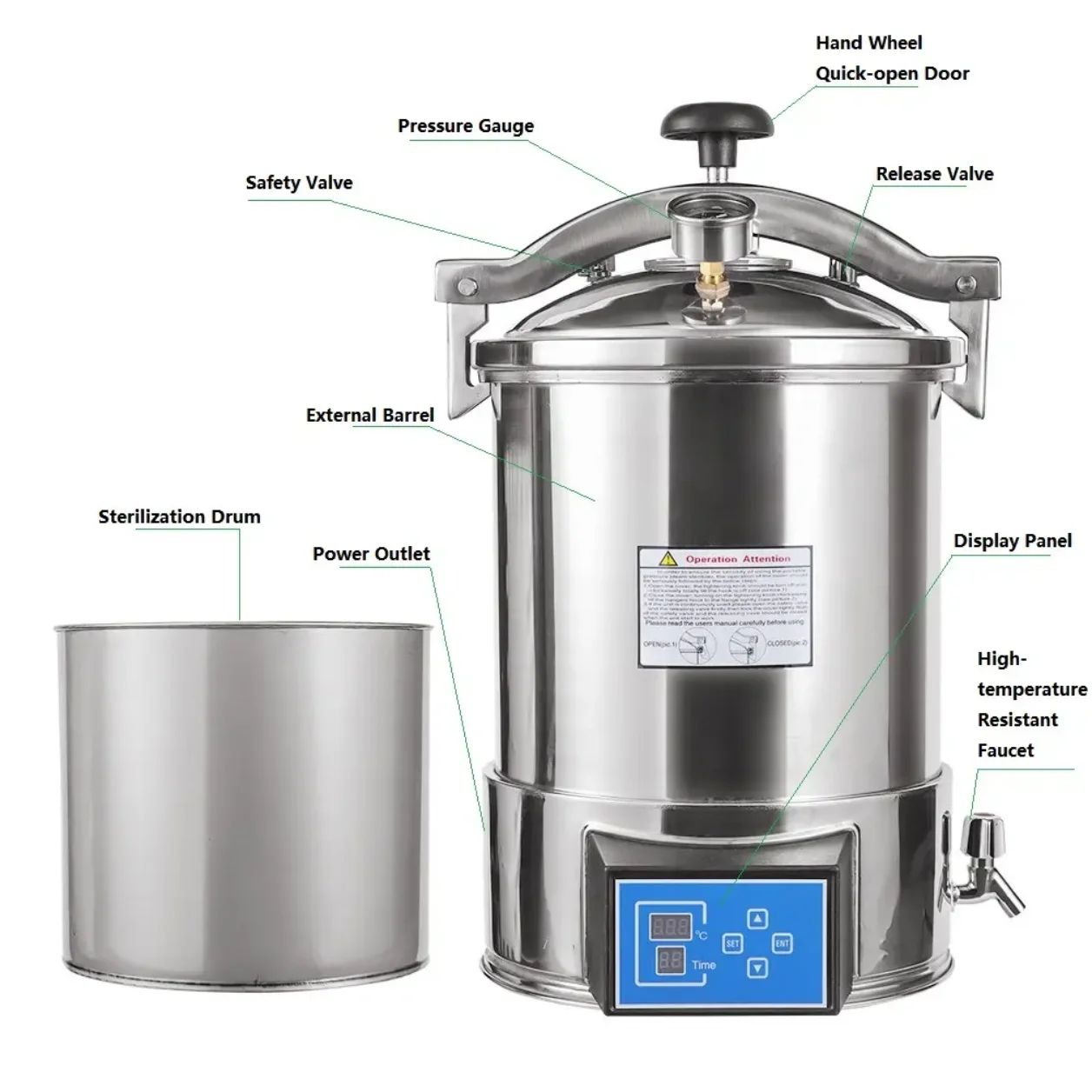 

18L Portable Autoclave High Pressure Steam Sterilization Equipment Dental Laboratory Medical Veterinary Instruments