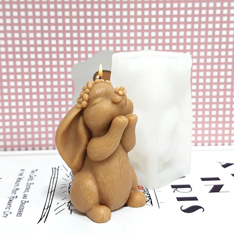 Prayer Rabbit Candle Mold Silicone DIY Handmade Aromatherapy Wax Mold Healing Style Cute Decorative Art Craft Tool