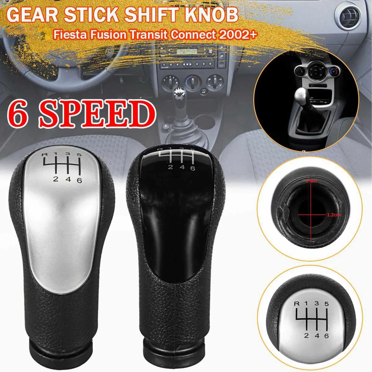 6 Speed Gear Knob Stick Shift Silver for Ford Fiesta/Fusion/Transit Connect 2002+ 2S6R7217AC 1151765