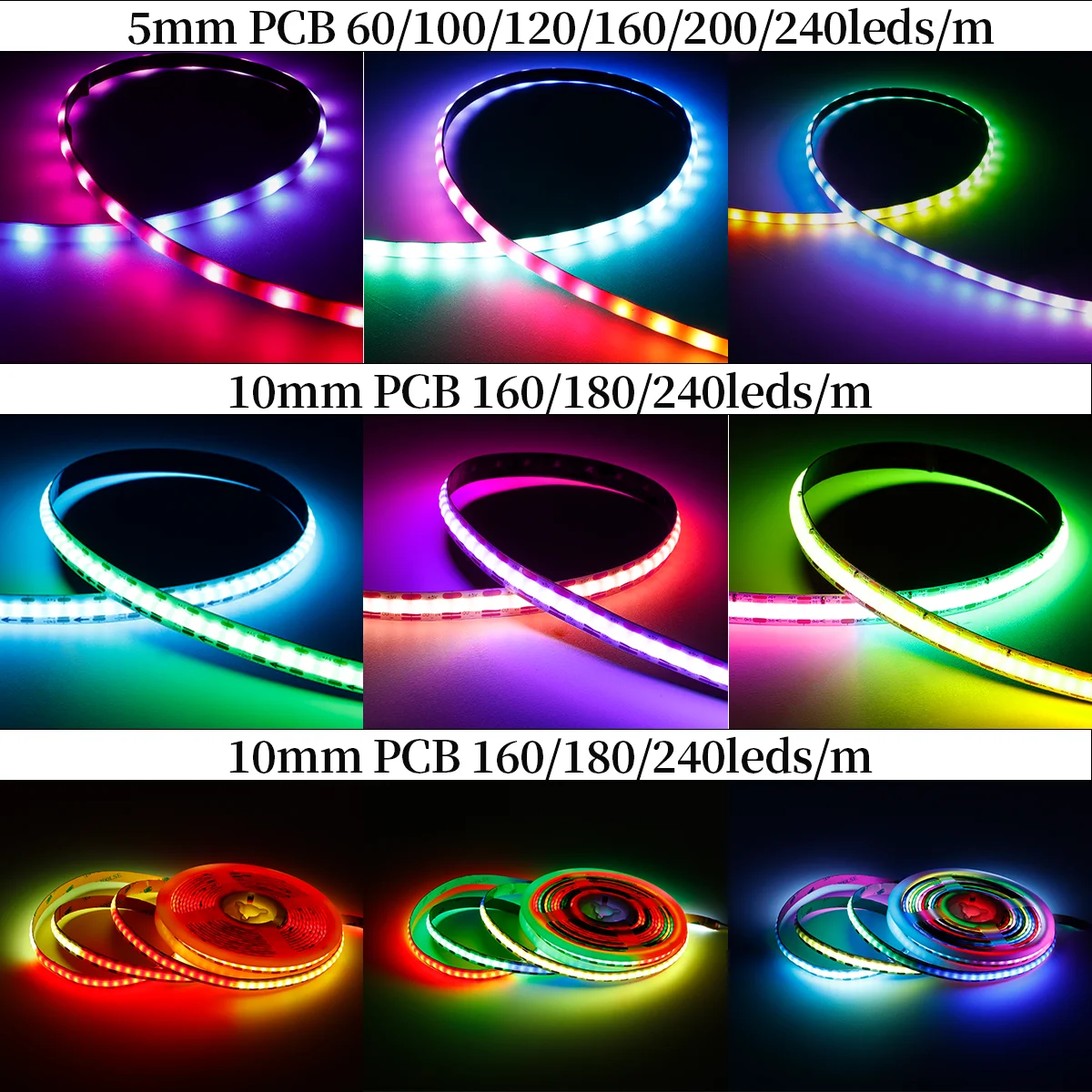 COB LED Lights WS2812B WS2812 60/100/120/160/180/200/240Leds/m RGBIC Smart color lighting Individually Addressable Strip Light