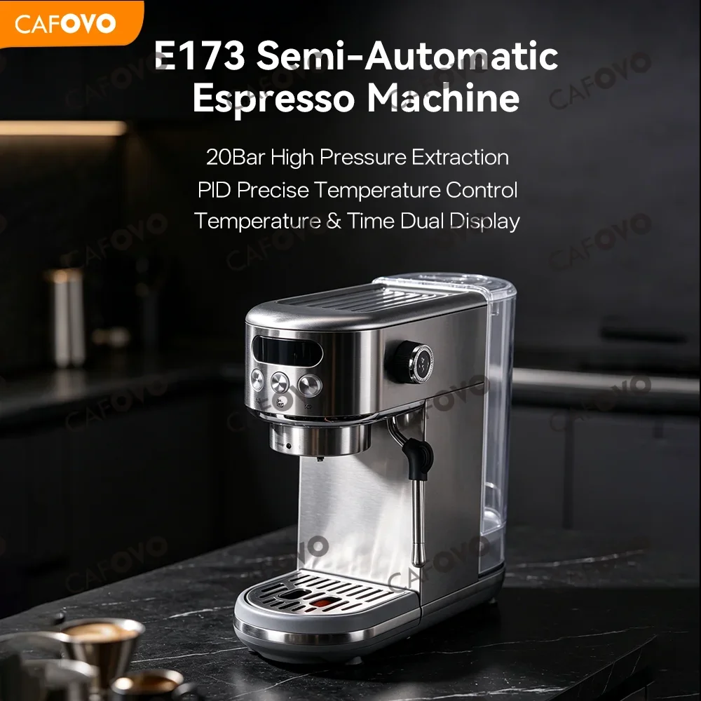 CAFOVO E173 Semi-Automatic Espresso Machine with Milk Frother 20Bar Pump PID Thermo-block Heating for Home Barista