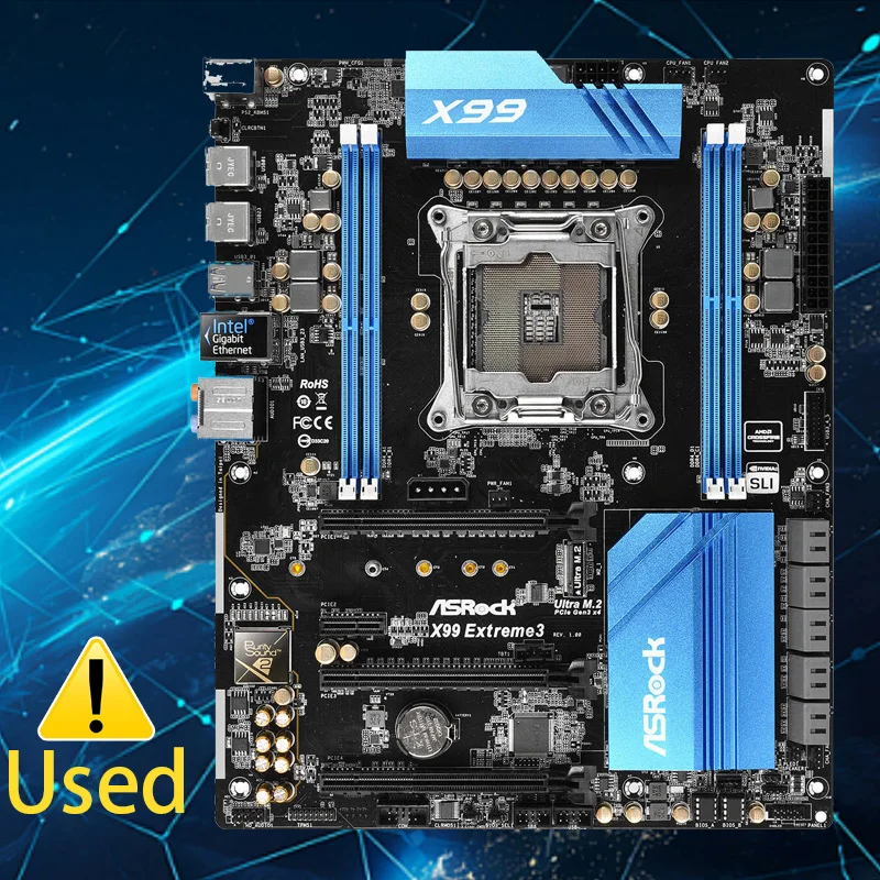 اللوحة الأم ASROCK X99 Extreme3 المستخدمة Intel X99 LGA 2011-3 ATX 4 * DDR4 PS/2 USB2.0