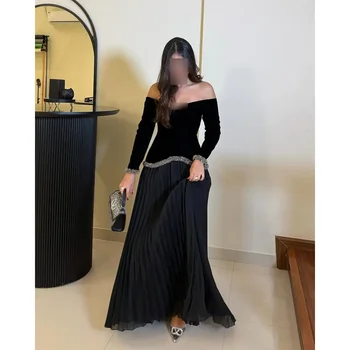 Dostosowane suknie balowe z długimi rękawami plisowane sukienki na imprezę z odkrytymi ramionami linia A suknie wieczorowe do podłogi na specjalne okazje