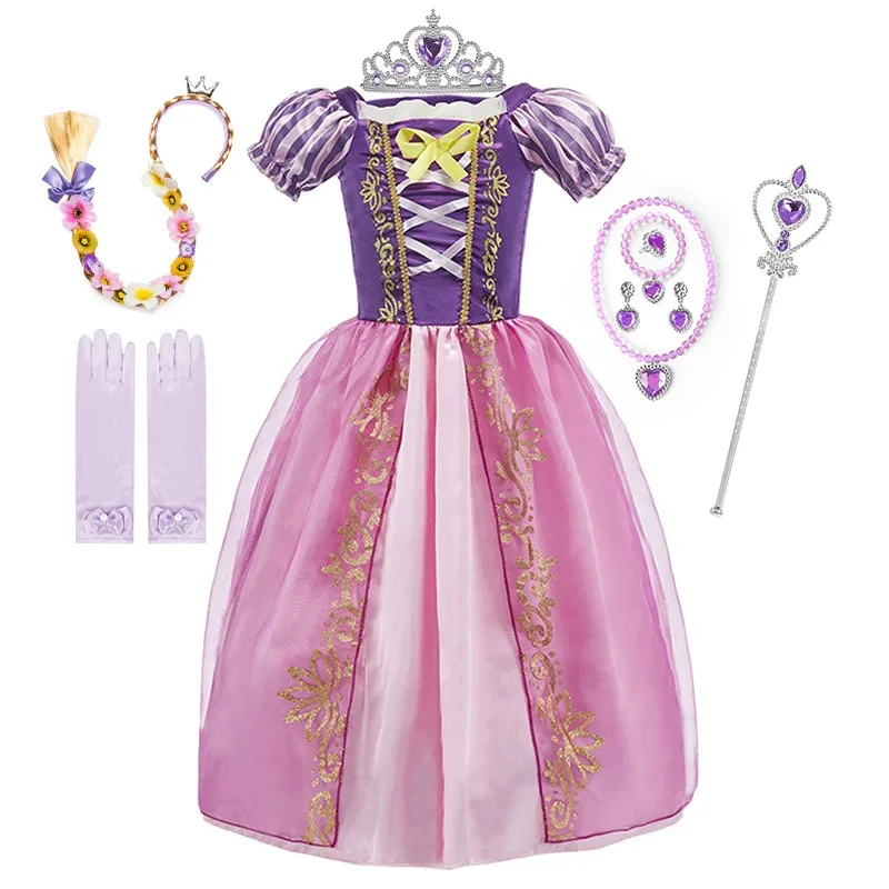 Girls Disney Rapunzel Tangled Princess Dress Children Fancy Cosplay Aurora Costume Halloween Carnival Party Gown Outfit Clothes