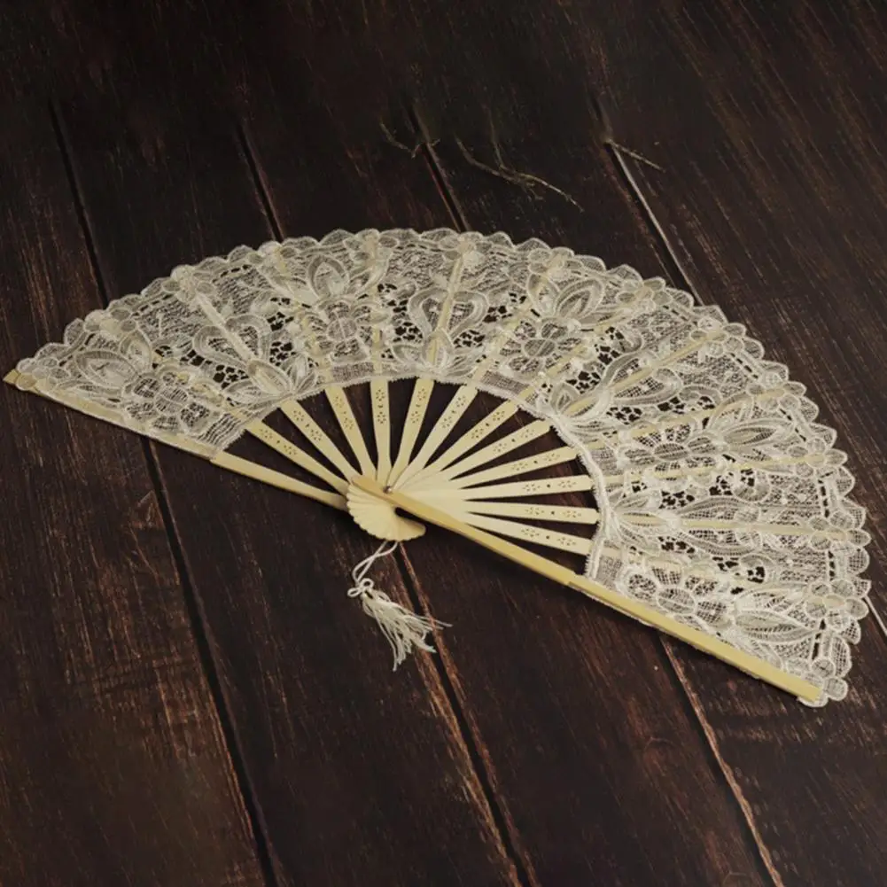 1Pcs Embroidery Chinese Dance Hand Fan Party Wedding Prom Bamboo Hand Folding Lace Fabric Retro Craft Gift Fan Home Decoration
