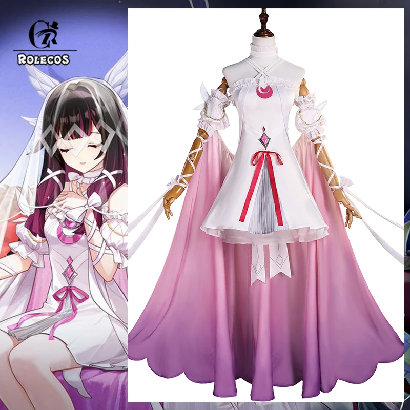 ROLECOS Game Genshin Impact Fes 2026 Columbina Cosplay Costume Elegant Pink White Halloween Women Dress Party Role Play Outfit
