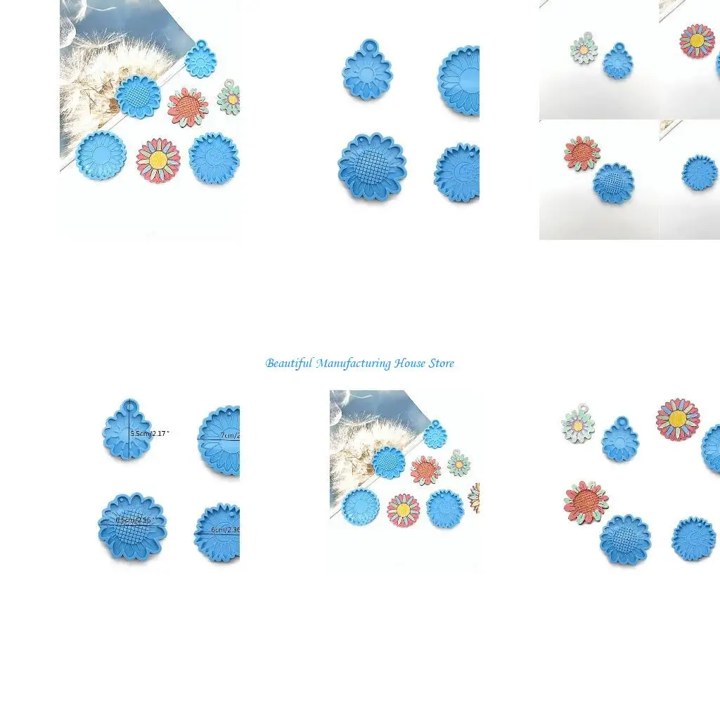 

E56A 4Pieces Flower Epoxy Resin Mold DIY Jewelry Crafts Keychain Pendants Making