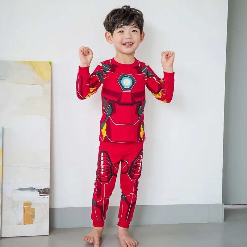 Marvel Herbstkleidung und Herbsthosen Set Iron Man Cartoon Anime Herren Bequeme lässige Baumwolle Bottoming Home Kleidung