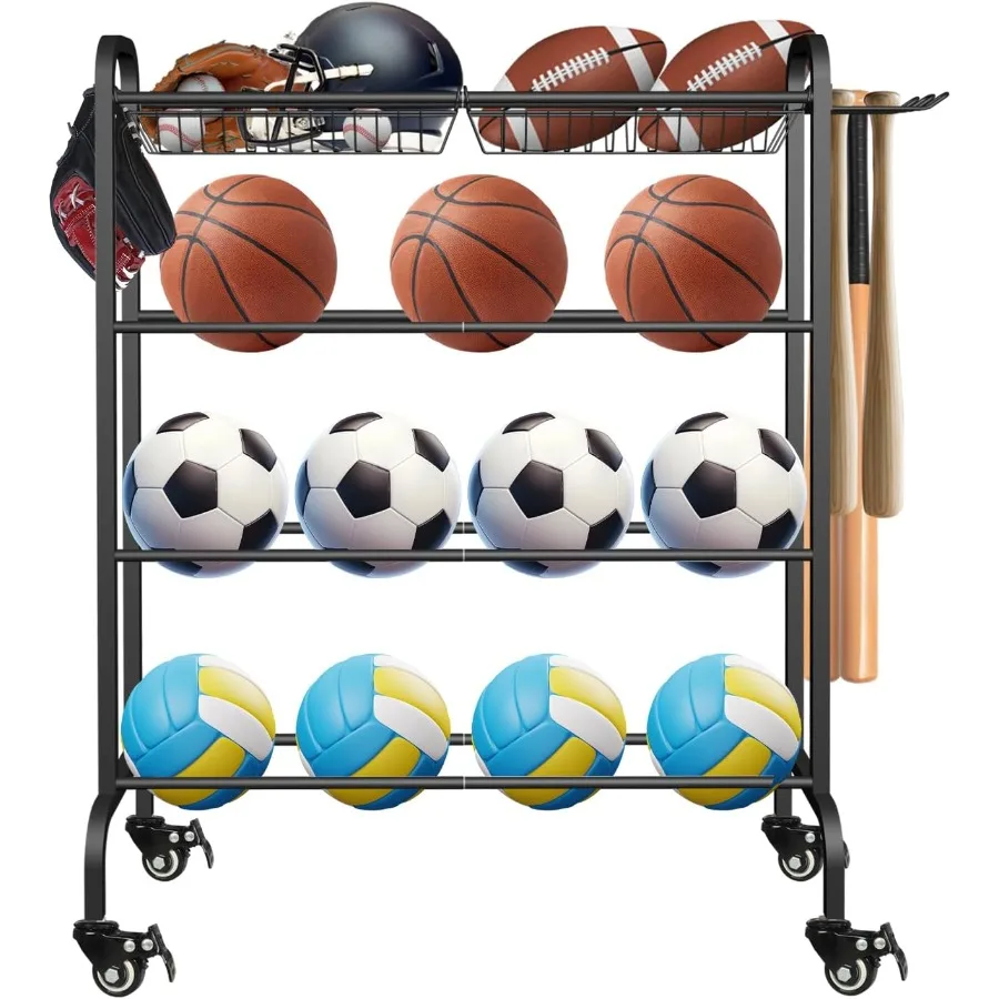 

Стойка-органайзер Artibear для баскетбольных мячей на колесах, металлическая, для хранения спортивного инвентаря, с корзинами
