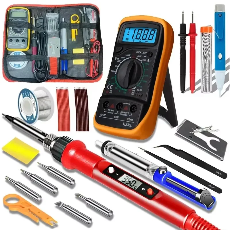 Electric Soldering Iron 80W LCD Digital Display Adjustable Replaceable Head Iron Multimeter Welding Line Tips Solder Tool Kit