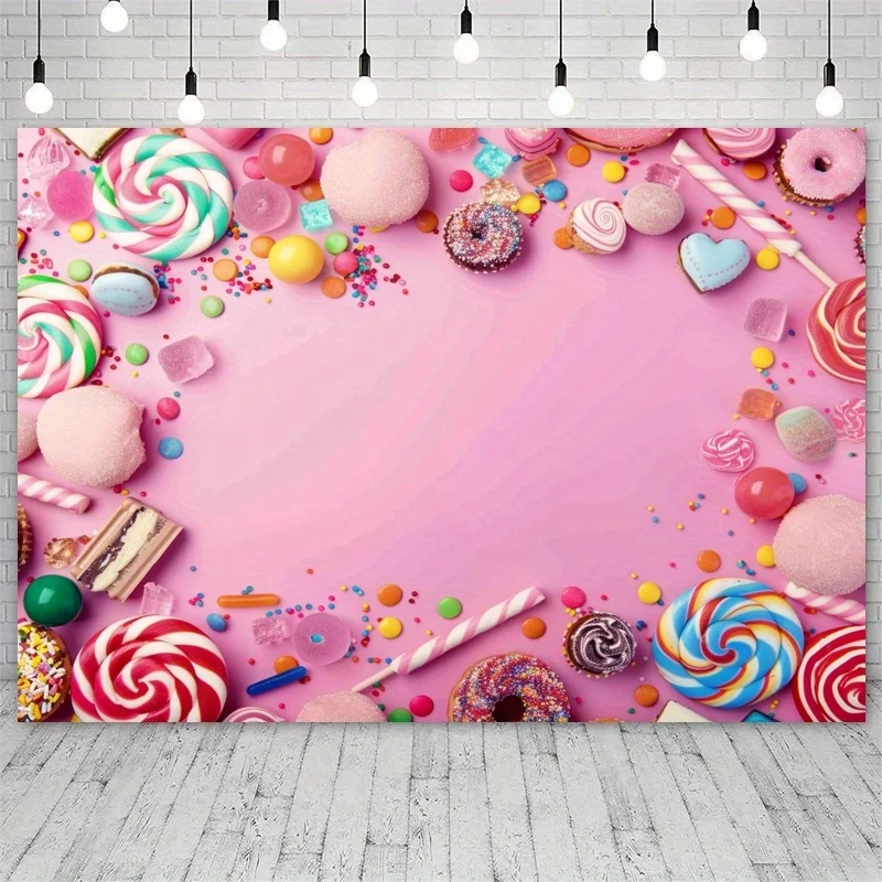 لافتة خلفية حلوة - ديكور حفلات بطابع الحلوى والدونات، مناسبة لأعياد الميلاد وحفلات الباب الخلفي