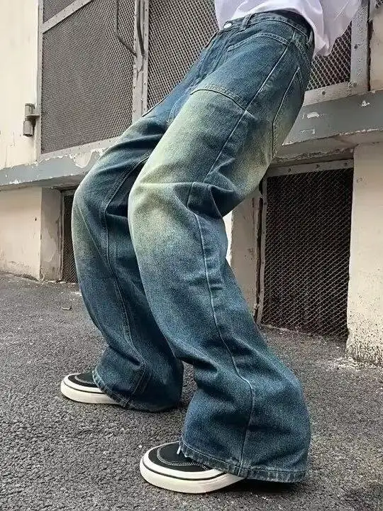 

Мужские джинсы свободного кроя прямого кроя больших размеров в американском ретро-стиле, джинсовые брюки для мужчин на весну-осень